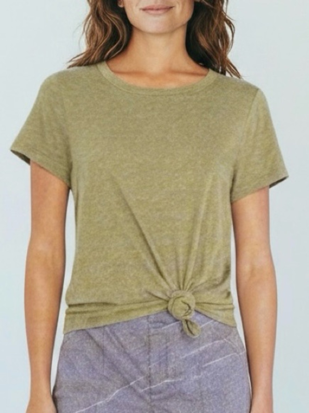 Social Standard Women Front Tie Crew Neck Short Sleeve T shirt Top Olive…